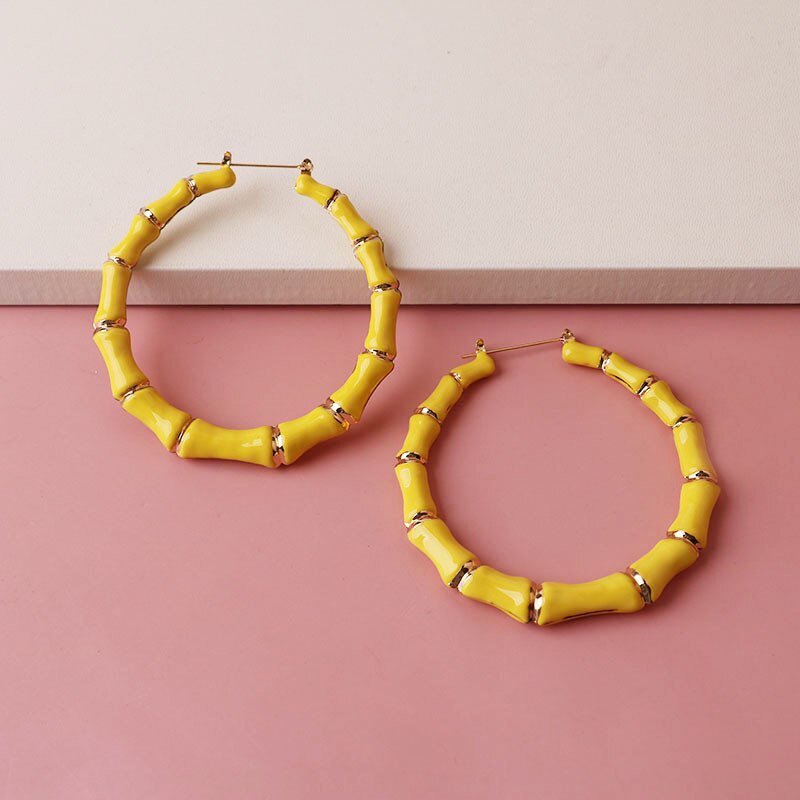 GSOLD Multi Color Hoops Big Bamboo Earrings For Women Exaggerated Sexy Metal Round Circle Hip Hop Earrings Summer Jewelry
