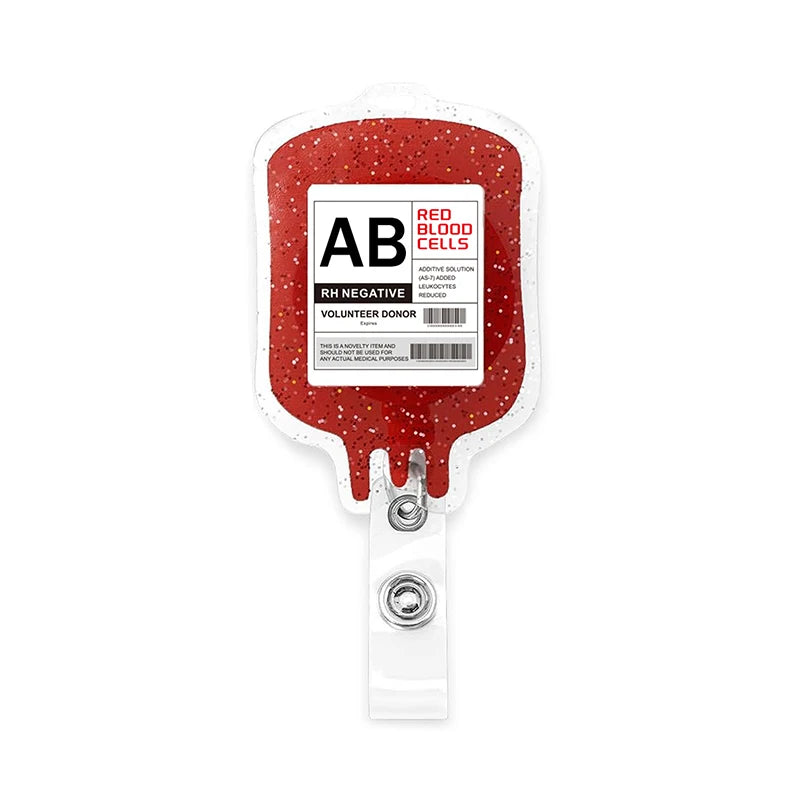 Acrylic Glitter Blood Bags Organ Retractable Badge Keychain Metal Clip Nurse Name ID Card Holder For Doctor Nurse Accessories