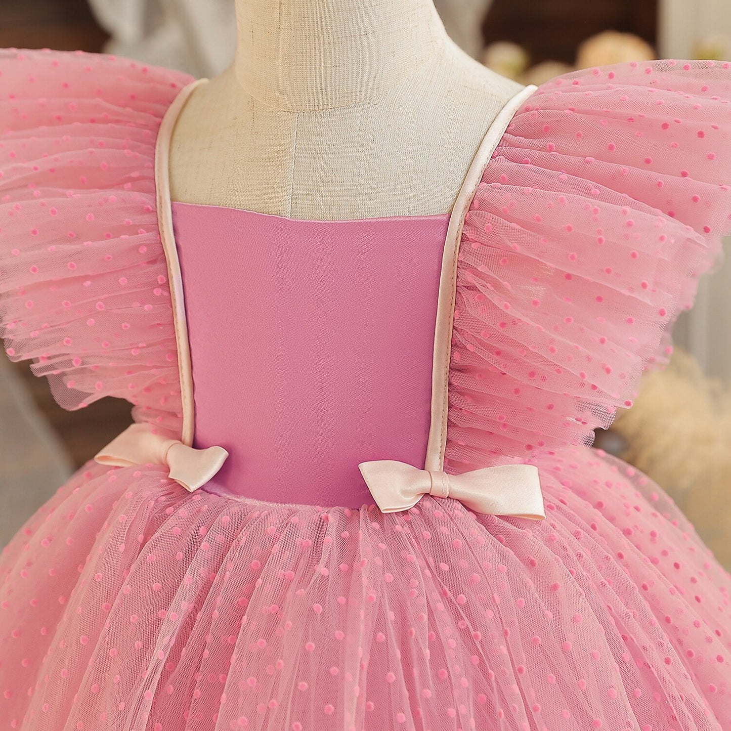 2023 Pink Elegant New Girl Princess Dresses For Kids Events Prom Costume Birthday Wedding Party Tulle Tutu Bow Girl Vestido 1-5T