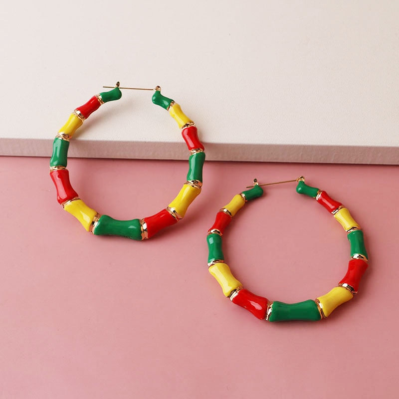 GSOLD Multi Color Hoops Big Bamboo Earrings For Women Exaggerated Sexy Metal Round Circle Hip Hop Earrings Summer Jewelry
