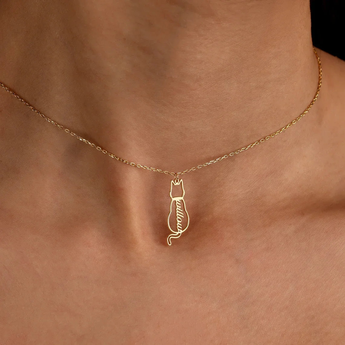 Custom Cute Cat Names Necklace Women Girl Jewelry Personalized Gold Color Stainless Steel Pet Cat Nameplate Pendant Necklace