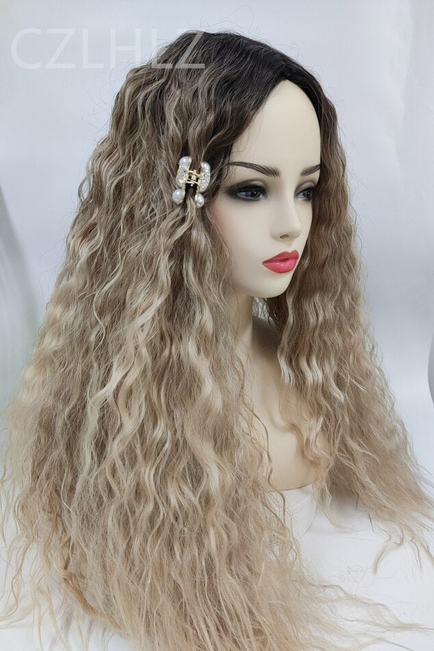 Women's Long Hair Wig Costume Party Wig Fashion Curly Wigs Blonde Ombre Synthetic Hair Long Curly Wavy Wigs Soft Natural Wigs