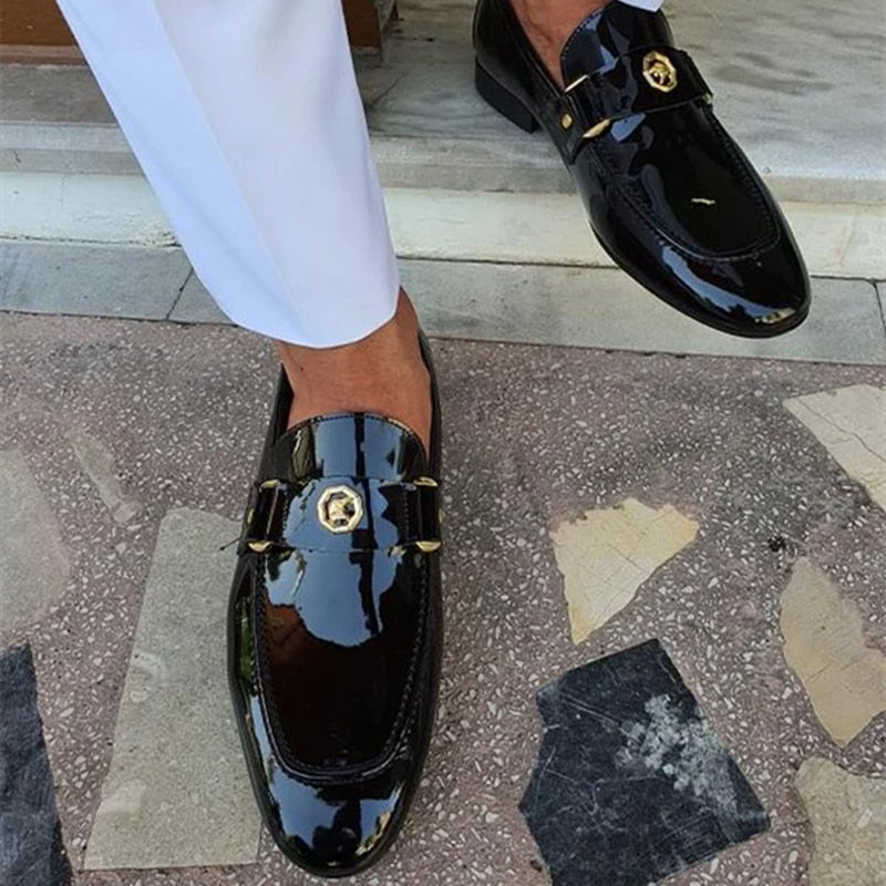 New Arrivals Loafers for Men Buckled Shiny Black Leather Shoes Slip-On Office &amp; Career  Dress Shoes Free Shipping Big Size 38-47