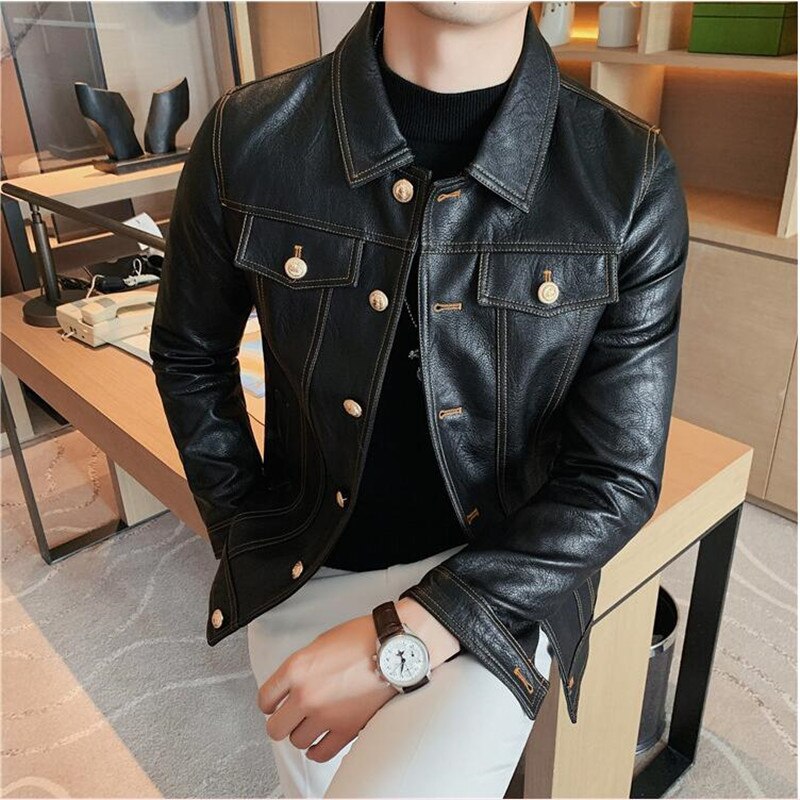 2022 Spring Autumn Black Pu Leather Biker Jacket Men Style Long Sleeve Zipper Leather Coat Fashion Men Clothing Plus Size 3XL
