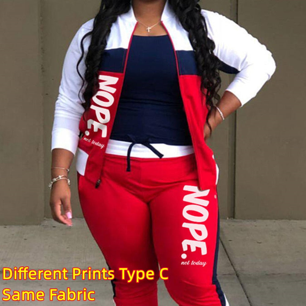 HLJ&amp;GG Casual Sporty Two Piece Sets Women Zipper Long Sleeve Top + Jogger Pants Tracksuits Spring PINK Letter Print 2pcs Outfits
