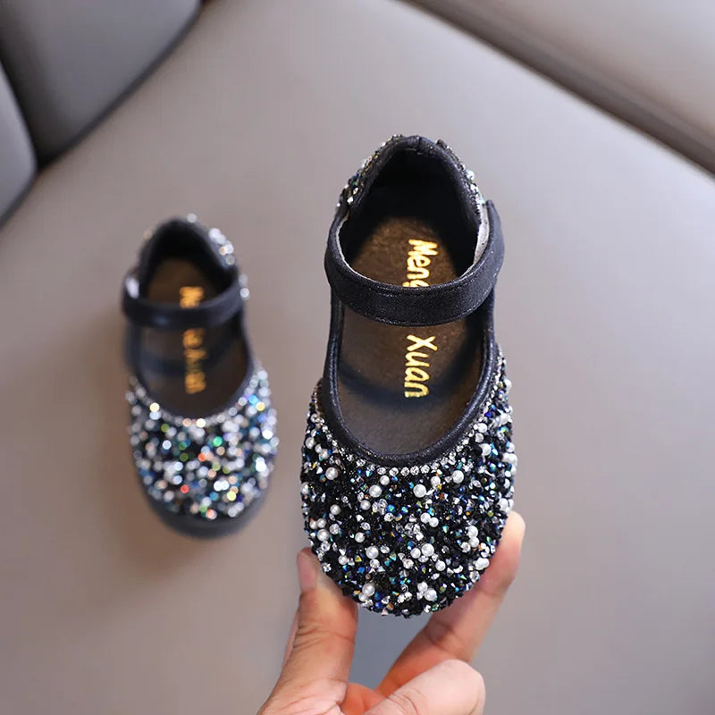 Autumn Girls Leather Shoes Princess Party Rhinestone Bow Single Shoes Fashion Children Performance Wedding Shoes