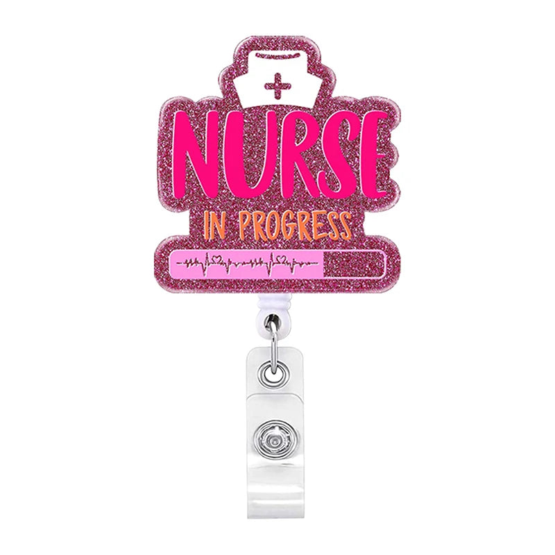 Acrylic Glitter Blood Bags Organ Retractable Badge Keychain Metal Clip Nurse Name ID Card Holder For Doctor Nurse Accessories