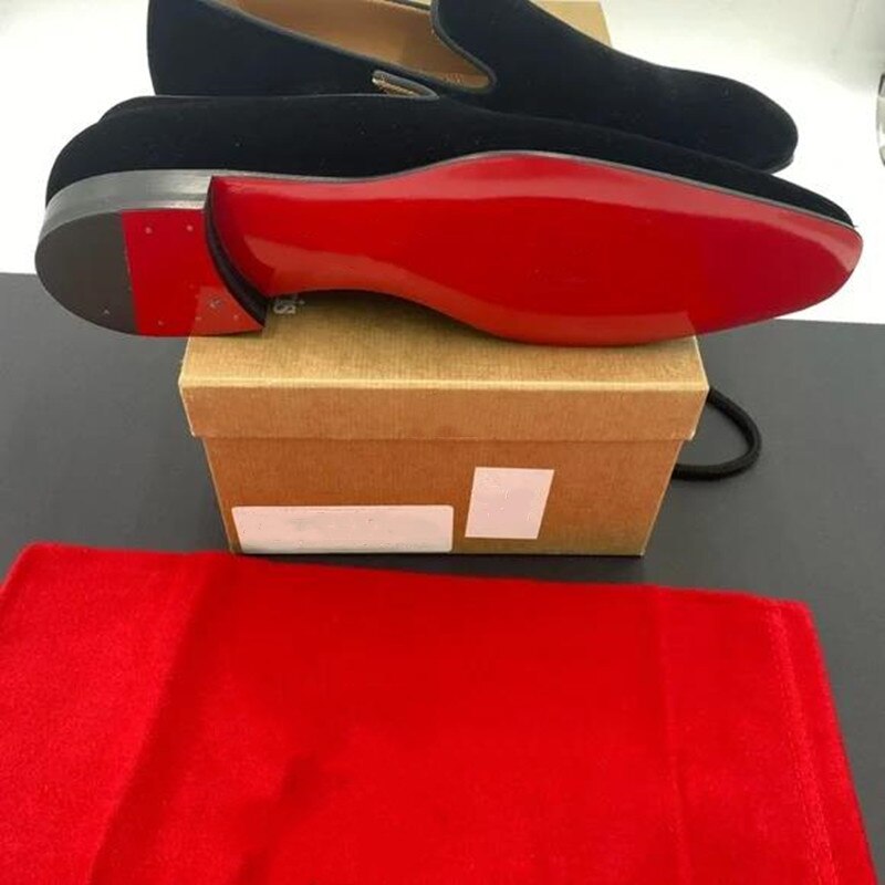 New In Red Sole Loafers for Men Flock Black Breathable Slip-On Party Shoes for Men with Free Shipping Zapatos De Hombre