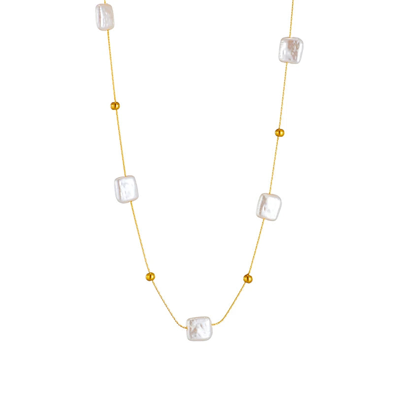 DIEYURO 316L Stainless Steel Square Large Pearl Pendant Necklace For Women New Fashion Girls Clavicle Chain Party Jewelry Gift