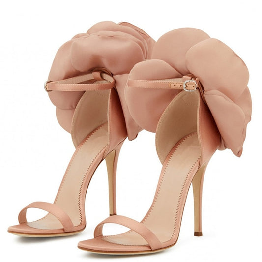 Women's Sandals 2023 Women High Heels Shoes Silks Satins Party Buckle Shoes Rome Flower Round Toe Sandals Summer Shoes For Women