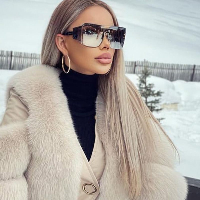 Unique Sexy Cool One Piece Sunglasses For Women And Men Luxury Brand Flat Wide Leg Alloy Sun Glasses Female Square Hip Hop Shade
