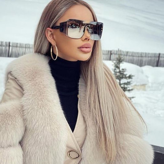 Unique Sexy Cool One Piece Sunglasses For Women And Men Luxury Brand Flat Wide Leg Alloy Sun Glasses Female Square Hip Hop Shade