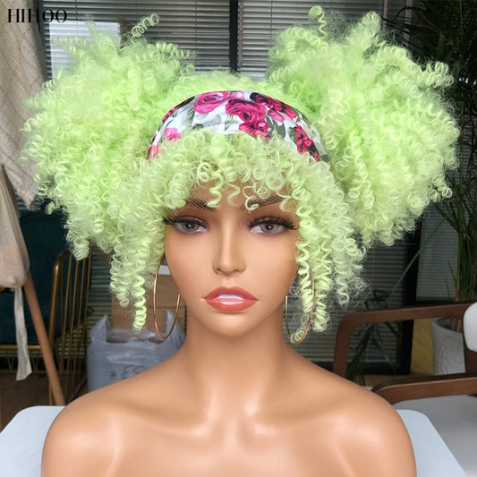 14'' Short Hair Afro Kinky Curly Wigs With Bangs For Black Women Synthetic Natural  Brown Mixed Blonde Wig Party Cosplay Daily