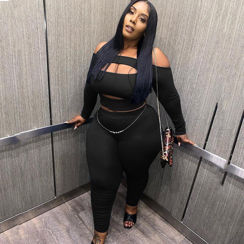 Sexy Outfit Clubwear Two Piece Set Women Backless Off Shoulder Top and Pants Bodycon Plus Size Clothing Dropshipping Wholesale