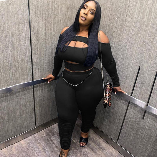 Sexy Outfit Clubwear Two Piece Set Women Backless Off Shoulder Top and Pants Bodycon Plus Size Clothing Dropshipping Wholesale