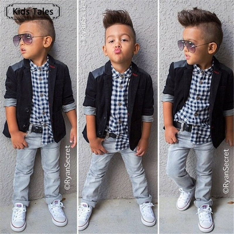 Random Clothes Boy Sets Gentleman Costume Toddlers Boys Clothes Set 3 pcs. Coat+Long Sleeve+Pants Children Boy Clothes Set