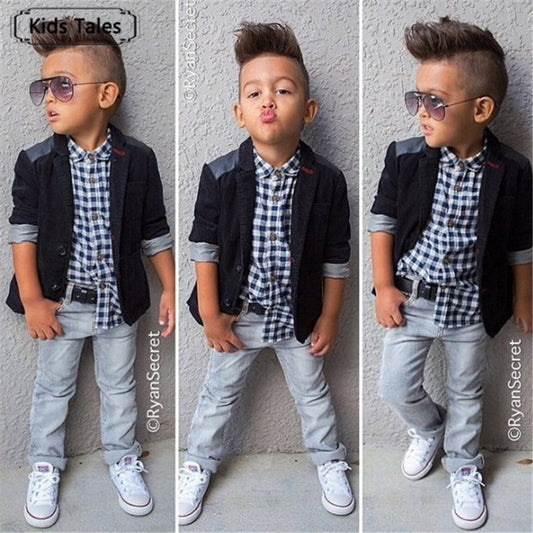 Random Clothes Boy Sets Gentleman Costume Toddlers Boys Clothes Set 3 pcs. Coat+Long Sleeve+Pants Children Boy Clothes Set