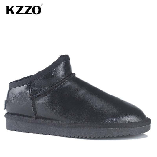 KZZO Mini Ankle Men Snow Boots Sheepskin Leather Natural Fur Wool Lined Winter Warm Non-slip Short Waterproof Australian Classic