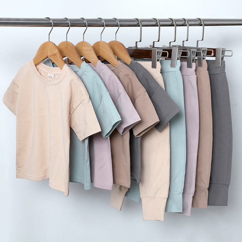 Essential Summer Baby Girls Clothes Children Clothing Set Boys Top Pullover Sweatshirt+Pants Tracksuit Suits For Kids Costumes