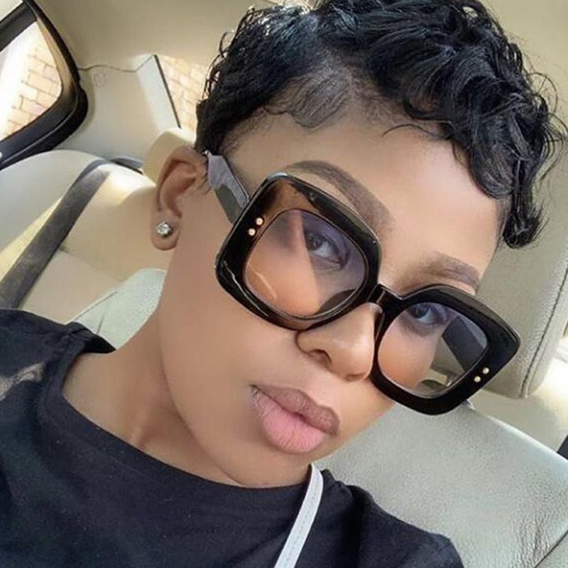 Vintage Rivet Square Sunglasses For Women New Fashion Gradient Black Uv400 Sun Glasses Female Red Brown Elegant Shades Overszied