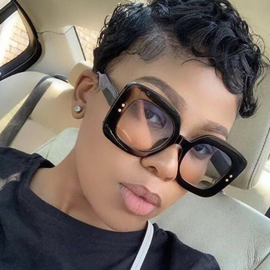 Vintage Rivet Square Sunglasses For Women New Fashion Gradient Black Uv400 Sun Glasses Female Red Brown Elegant Shades Overszied
