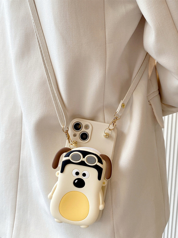 Dong Bai Dog Coin Purse for Apple 14Promax Phone Case Crossbody Iphone13pro Cute 12 Cartoon 11 Anti-Lost Xsmax Strap Lanyard XR Anti-Fall 8/7Plus Women 6 Soft Case