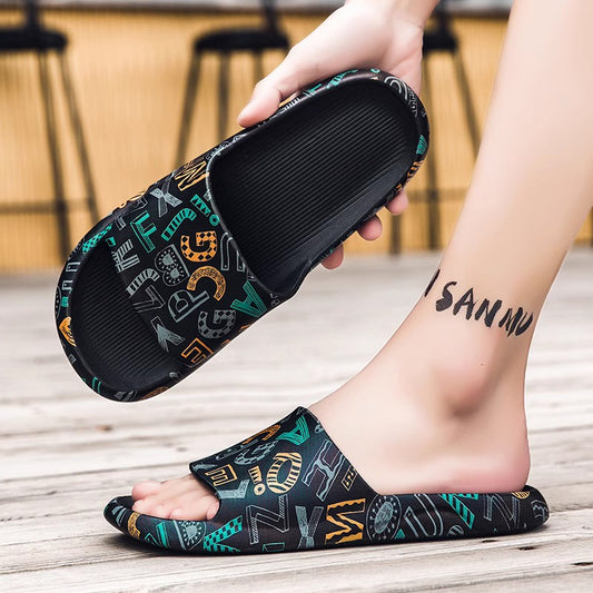 Summer Indoor Bath Sports Hard-Wearing Graffiti Slippers
