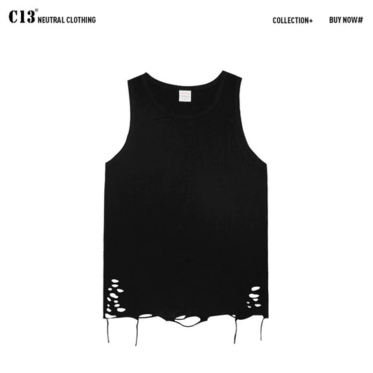Instagram Retro Tattered Jeans Outerwear Sleeveless T-shirt Vest