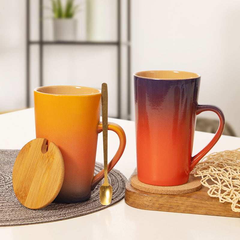 Cup Ceramic Mug with Cover Spoon Tea Cup Retro Domestic Coffee Cup Creative Personalized Trend Couple's Cups
