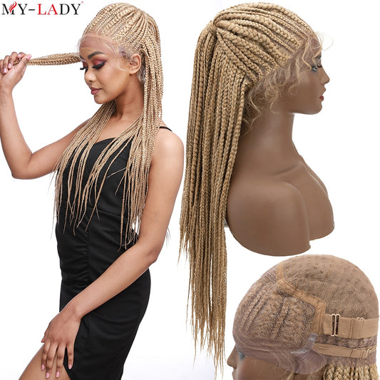 My-Lady Synthetic 25inch Braided Lace Front Wig Box Braids Wig With Baby Hair Tied Up Cornrow Braids Lace Wigs Frontal Afro Wig