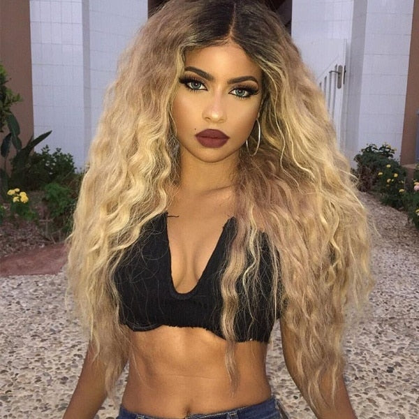 Women's Long Hair Wig Costume Party Wig Fashion Curly Wigs Blonde Ombre Synthetic Hair Long Curly Wavy Wigs Soft Natural Wigs