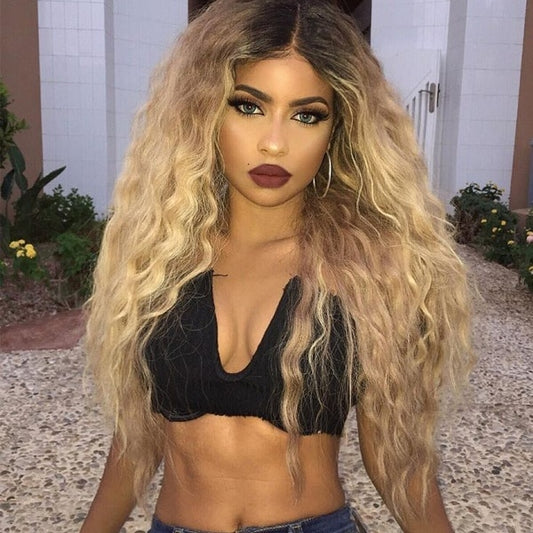 Women's Long Hair Wig Costume Party Wig Fashion Curly Wigs Blonde Ombre Synthetic Hair Long Curly Wavy Wigs Soft Natural Wigs
