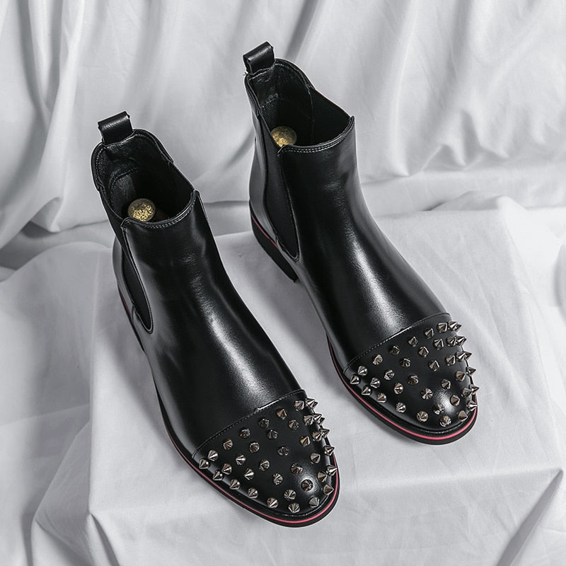 New Black Rivet Chelsea Boots for Men Round Toe Slip-On Punk Handmade Men Ankle Boots Free Shipping Bottes Pour Hommes