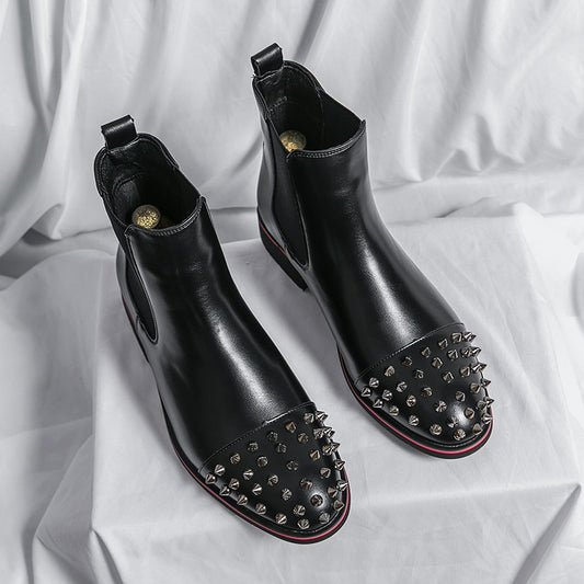 New Black Rivet Chelsea Boots for Men Round Toe Slip-On Punk Handmade Men Ankle Boots Free Shipping Bottes Pour Hommes