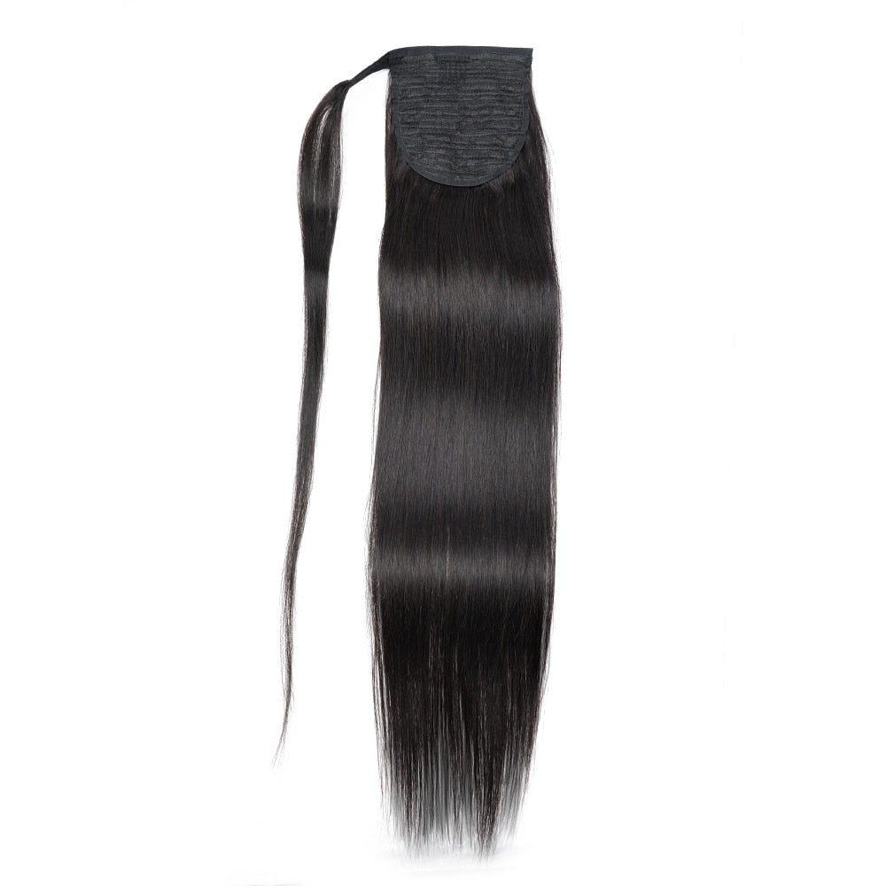 Gemlong 12"-28" Straight Ponytail Machine Made Magic Wrap Around Clip In Ponytail Remy Brazilian Human Hair Extension
