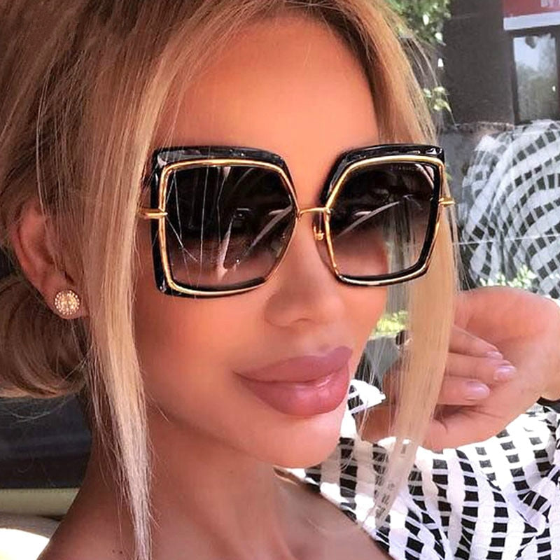 2023 Oversized Sunglasses Women Brand Designer Metal Square Eyewear New Female Shades Big Mirror Sun Glasses Superstar oculos