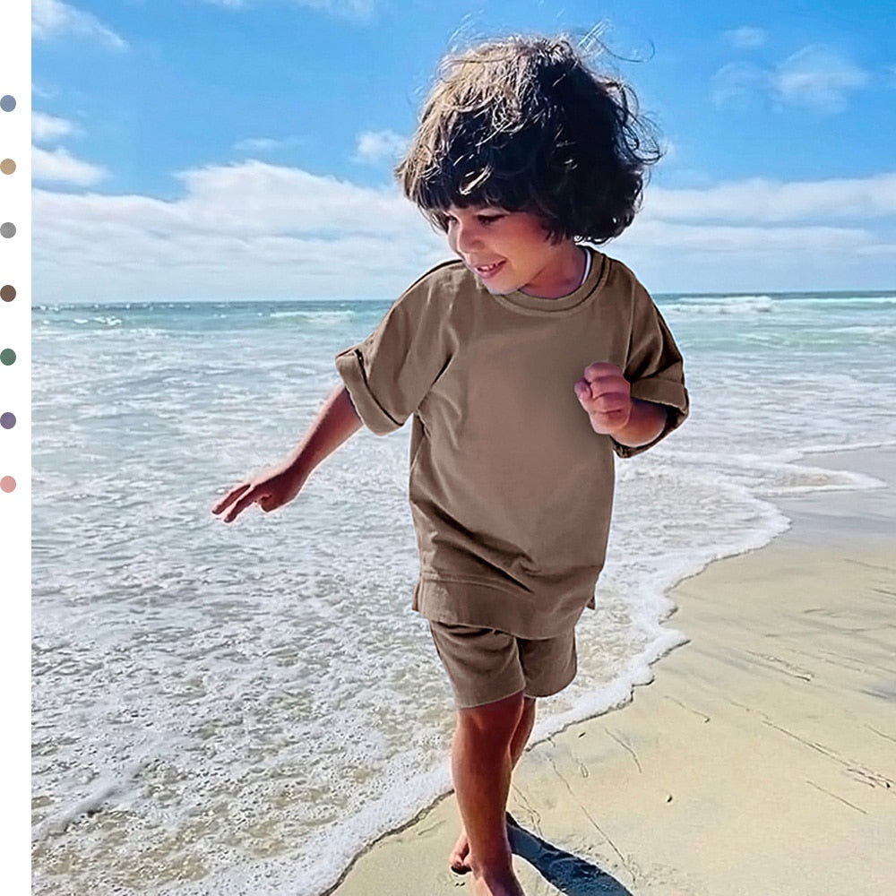 Kids Tales 2023 Summer Essential Loungewear Children's Clothing Sets Suit For Girls Short Sleeve Top+Shorts Boys Costume Outfits