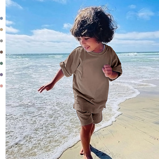 Kids Tales 2023 Summer Essential Loungewear Children's Clothing Sets Suit For Girls Short Sleeve Top+Shorts Boys Costume Outfits