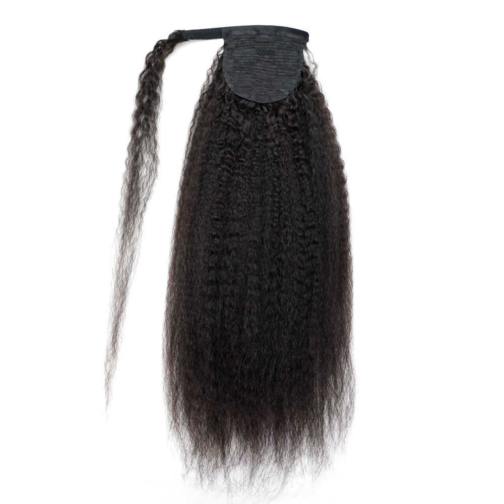 Kinky Straight Ponytail Human Hair Extension 65g/100g/145g Wrap Around Clip In Ponytail Natural Black Remy Indian Yaki Hair