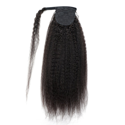 Kinky Straight Ponytail Human Hair Extension 65g/100g/145g Wrap Around Clip In Ponytail Natural Black Remy Indian Yaki Hair