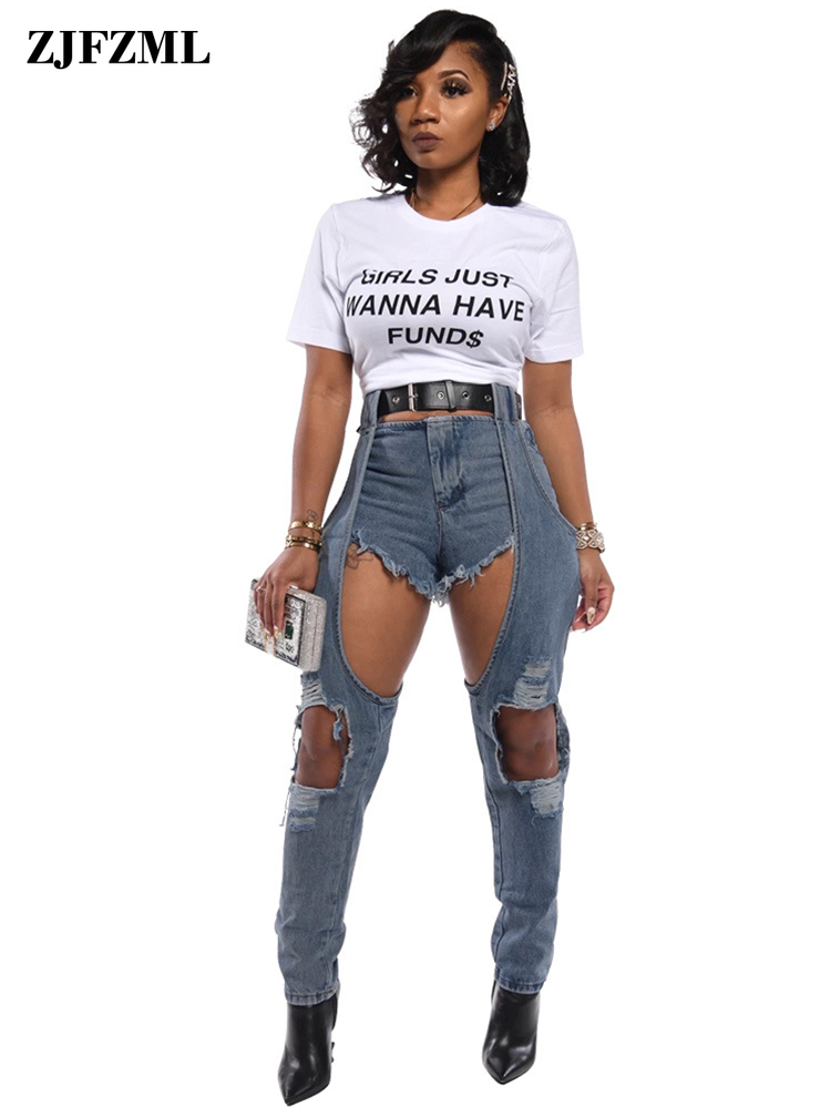 Sexy Destroyed Hole Denim Jeans for Women High Waist Spliced Ripped Jeans Hollow Out Streetwear Mujer Skinny Full Length Jeans