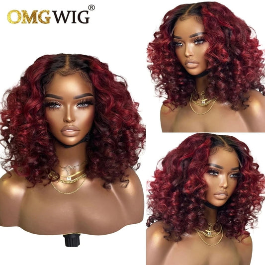 1B99J Body Wave 13x6 Lace Frontal Wig For Black Women Brazilian Remy Human Hair 13x4 Lace Frontal Wig PrePlucked 99J Short Wigs