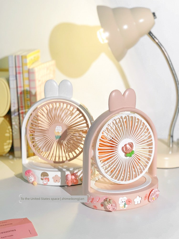 Cute Desktop Little Fan Mute Office Desk Mini Fan USB Rechargeable Student Dormitory Portable