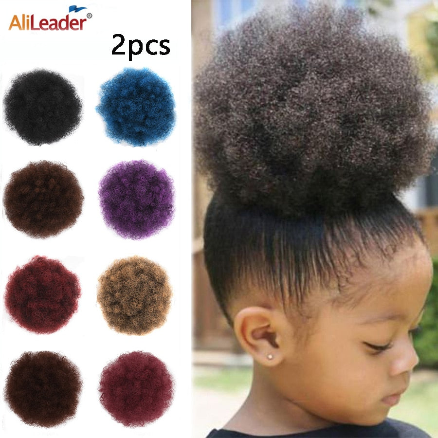 Alileader Synthetic New Kinky Hair Bun Claw Clip Ponytail Hair Extensions Drawsting Short Ponytail Fluffy Afro Short Hair Buns
