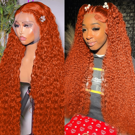 Orange Ginger Lace Front Wig Jerry Curly Human Hair Wig 13x4 Lace Front Human Hair Wigs 180 Density Ginger Curly Wig Closure Wig