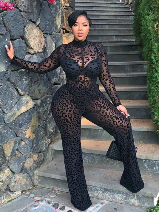 Womens Jumpsuits and Rompers Long Sleeve Sexy Transparent Lace Jumpsuit Club Outfit Black Jumpsuits Wholesale Dropshipping