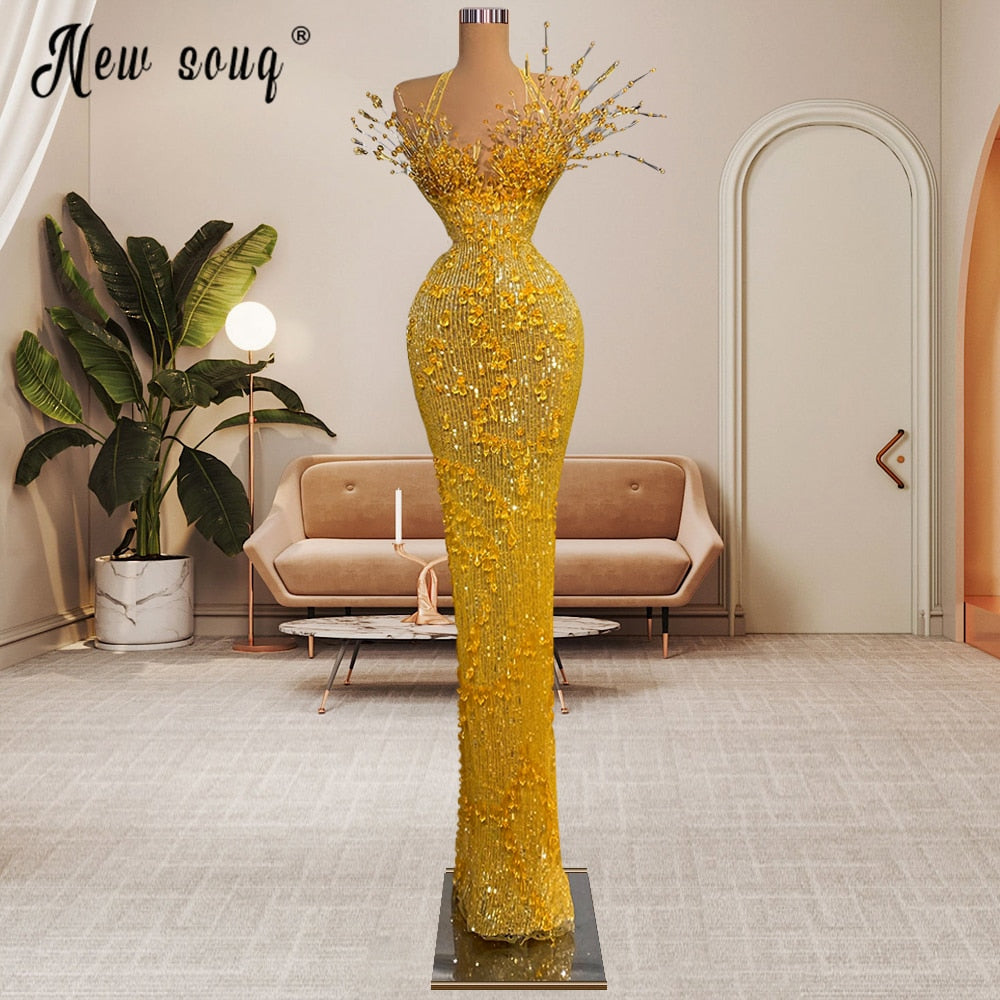 Sparkle Beading Luxury Party Gowns Backless Halter Sexy Formal Prom Dress 2023 Arabic Women Evening Dresses Mermaid Custom Made