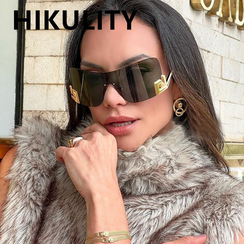 Oversized Rimless One Piece Shield Sunglasses For Women New Fashion Brand Alloy Gradient Arch Sun Glasses Men Hip Hop Eyewear
