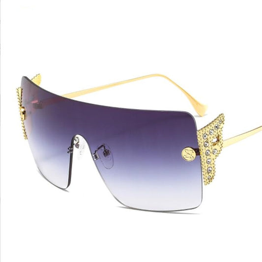 Women's big frame one-piece sunglasses Metal diamond casual sunglasses Fashion oversized glasses