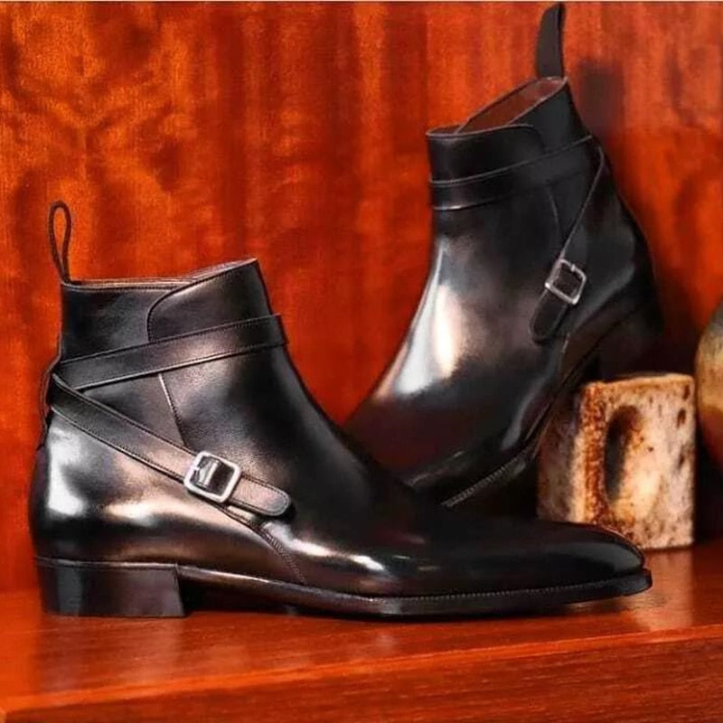 New In Black Buckle Strap Boots for Men Square Toe Ankle Boots for Men with Free Shipping Zapatos De Seguridad Hombre Men Boots